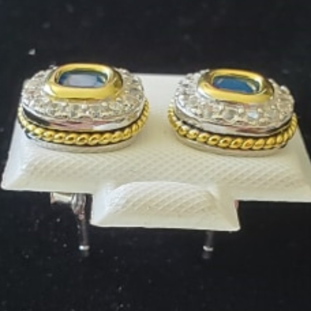 925 SILVER BLUE CZ SQUARED STUDS EARRINGS - Picture 4 of 4